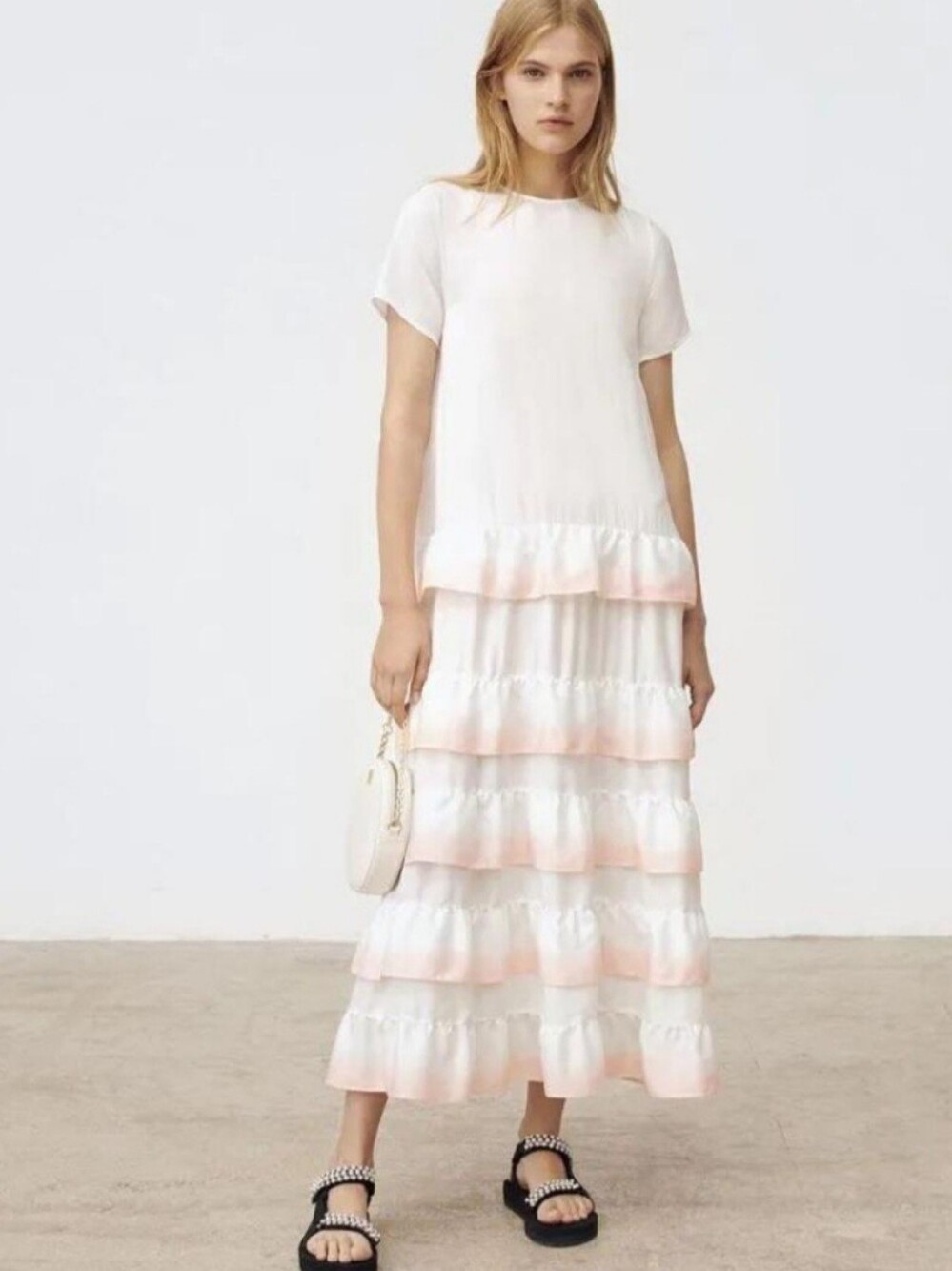 $419 Maje Women's Maxi Dress Short Sleeve Ruffle White FR 36/ US 4 S MFPRO01257